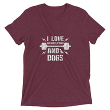 Load image into Gallery viewer, I Love Weightlifting and Dogs T-Shirt
